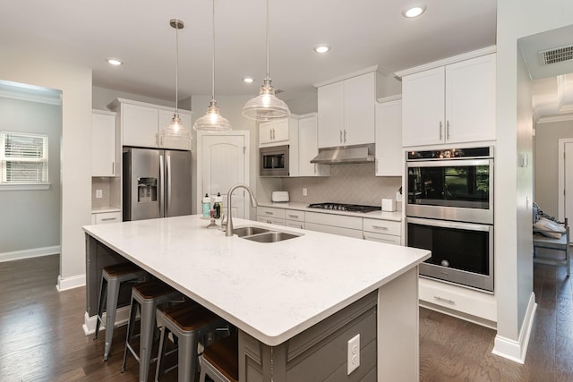 1717 Boardwalk Pl, Gallatin, TN 37066 - kitchen featuring stainless steel appliances, a sink, under cabinet range hood, baseboards, and tasteful backsplash