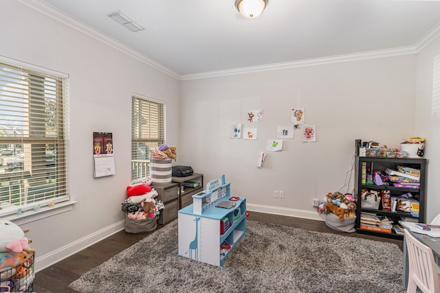 1717 Boardwalk Pl, Gallatin, TN 37066 - recreation room with ornamental molding, baseboards, and dark wood finished floors