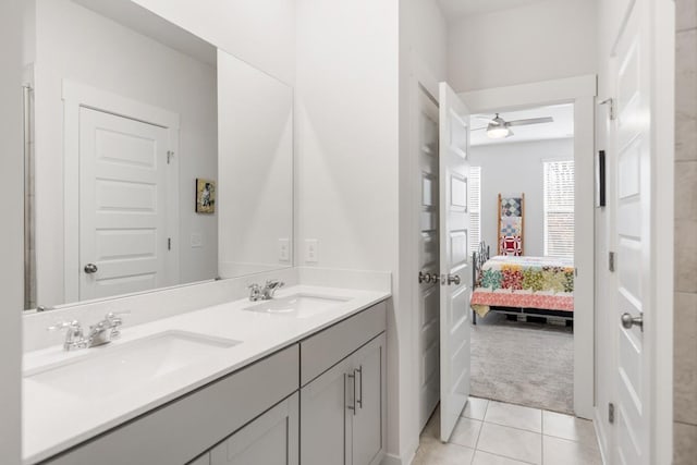 535 Ballard Dr, White House, TN 37188 - ensuite bathroom with double vanity, tile patterned flooring, and ceiling fan