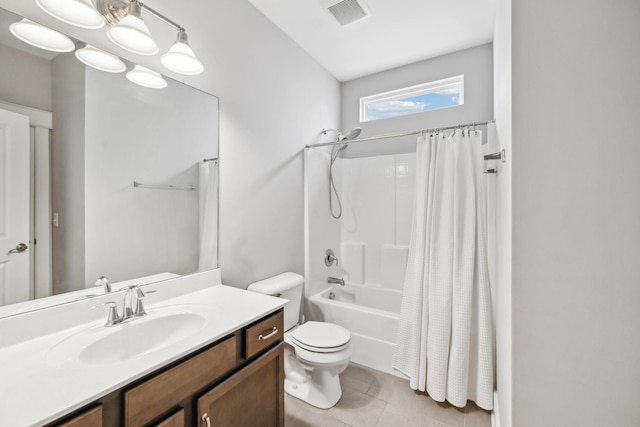 1151 Cotillion Dr, Murfreesboro, TN 37128 - bathroom featuring toilet, vanity, shower / tub combo with curtain, and tile patterned flooring