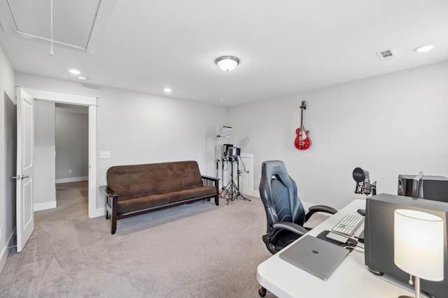 1151 Cotillion Dr, Murfreesboro, TN 37128 - carpeted office with recessed lighting, baseboards, and attic access