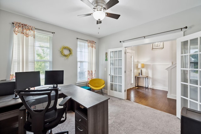 1151 Cotillion Dr, Murfreesboro, TN 37128 - office space with french doors, carpet floors, and a ceiling fan