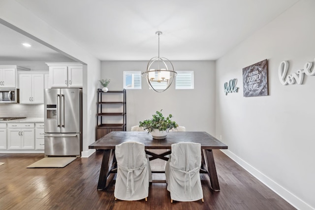 1151 Cotillion Dr, Murfreesboro, TN 37128 - dining area with a chandelier, dark wood finished floors, baseboards, and recessed lighting
