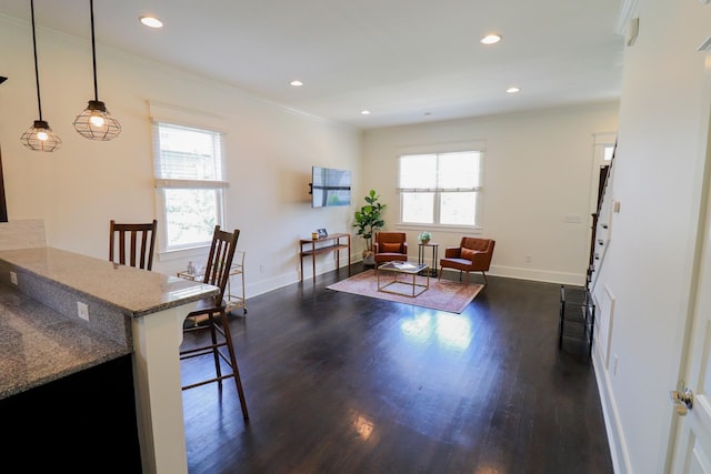 4802A Illinois Ave, Nashville, TN 37209 - dining room with dark wood-type flooring, baseboards, recessed lighting, and ornamental molding