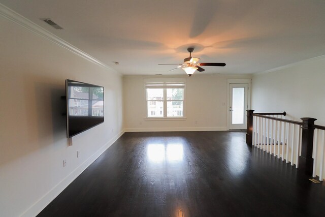 4802A Illinois Ave, Nashville, TN 37209 - unfurnished room with dark wood finished floors, a ceiling fan, baseboards, and ornamental molding