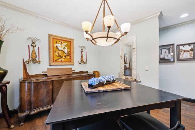 314 W 6th St Unit 7, Columbia, TN 38401 - dining area with a chandelier, dark wood finished floors, and ornamental molding