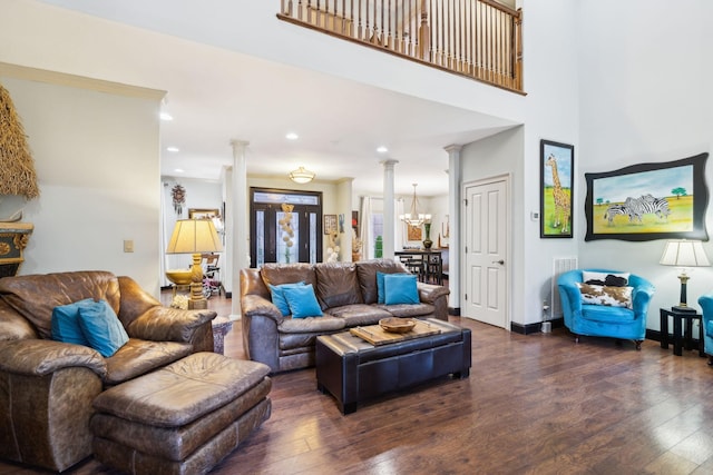 314 W 6th St Unit 7, Columbia, TN 38401 - living room with decorative columns, hardwood / wood-style floors, recessed lighting, and baseboards