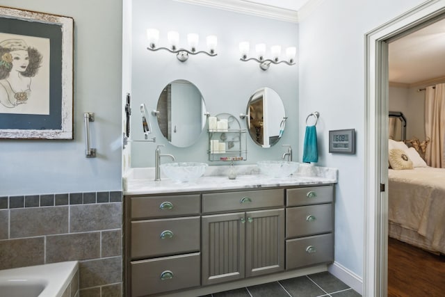 314 W 6th St Unit 7, Columbia, TN 38401 - full bathroom featuring ensuite bathroom, ornamental molding, double vanity, a bathtub, and tile patterned flooring