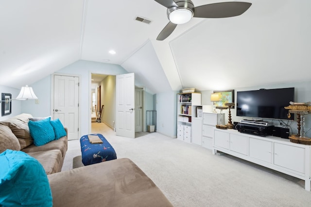 314 W 6th St Unit 7, Columbia, TN 38401 - living area featuring lofted ceiling, light colored carpet, and ceiling fan