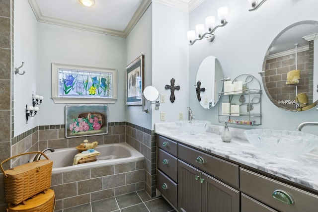 314 W 6th St Unit 7, Columbia, TN 38401 - full bath featuring a bath, double vanity, crown molding, and tile patterned floors