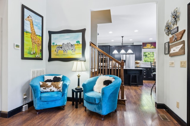 314 W 6th St Unit 7, Columbia, TN 38401 - sitting room with dark wood-style floors, stairs, recessed lighting, and baseboards