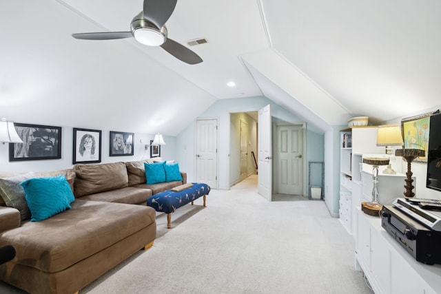 314 W 6th St Unit 7, Columbia, TN 38401 - living area featuring lofted ceiling, light colored carpet, and ceiling fan