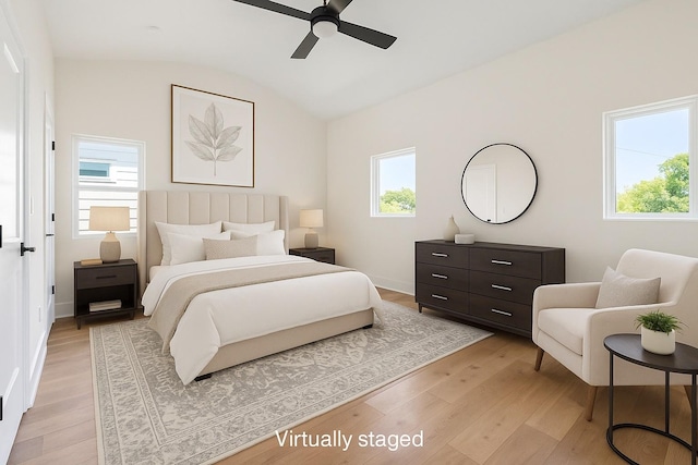 713B 32nd Ave N, Nashville, TN 37209 - bedroom with lofted ceiling, light wood-style floors, baseboards, and a ceiling fan