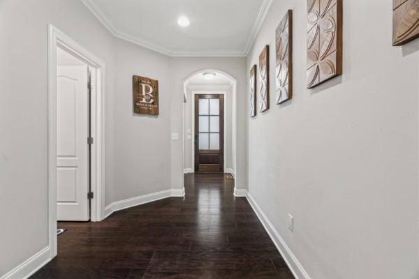 372 Old Stone Rd, Goodlettsville, TN 37072 - hall featuring arched walkways, dark wood-style floors, ornamental molding, and baseboards