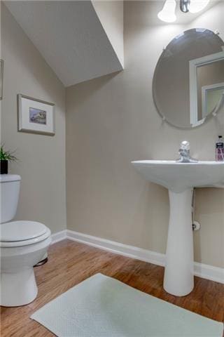 1602 Zurich Dr, Spring Hill, TN 37174 - bathroom featuring wood finished floors, toilet, baseboards, and vaulted ceiling