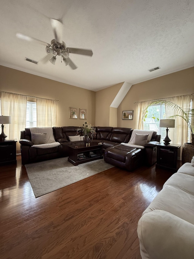 1602 Zurich Dr, Spring Hill, TN 37174 - living room featuring a ceiling fan, wood finished floors, and a textured ceiling