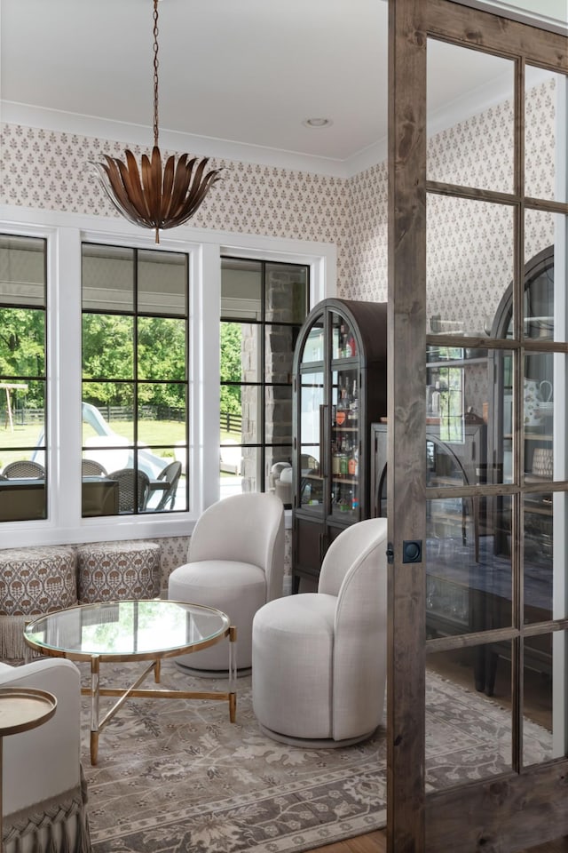 1936 Silver Fox Rd, Thompsons Station, TN 37179 - living room with crown molding and wallpapered walls