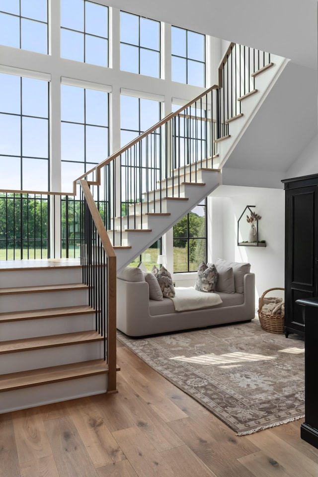 1936 Silver Fox Rd, Thompsons Station, TN 37179 - staircase featuring wood finished floors and a towering ceiling