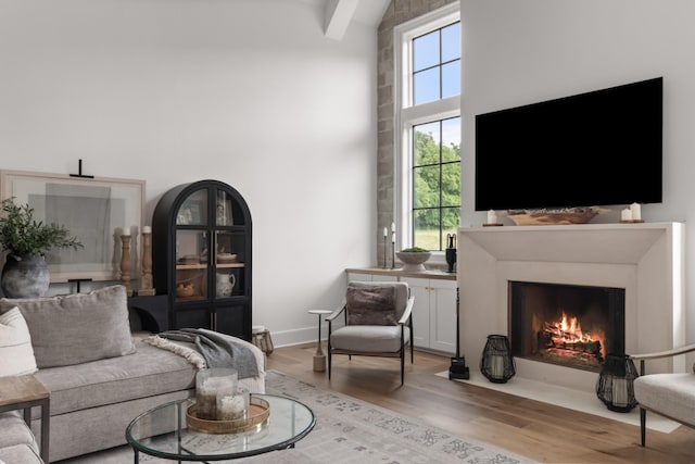 1936 Silver Fox Rd, Thompsons Station, TN 37179 - living room with healthy amount of natural light, light wood-style floors, a fireplace with flush hearth, and a towering ceiling