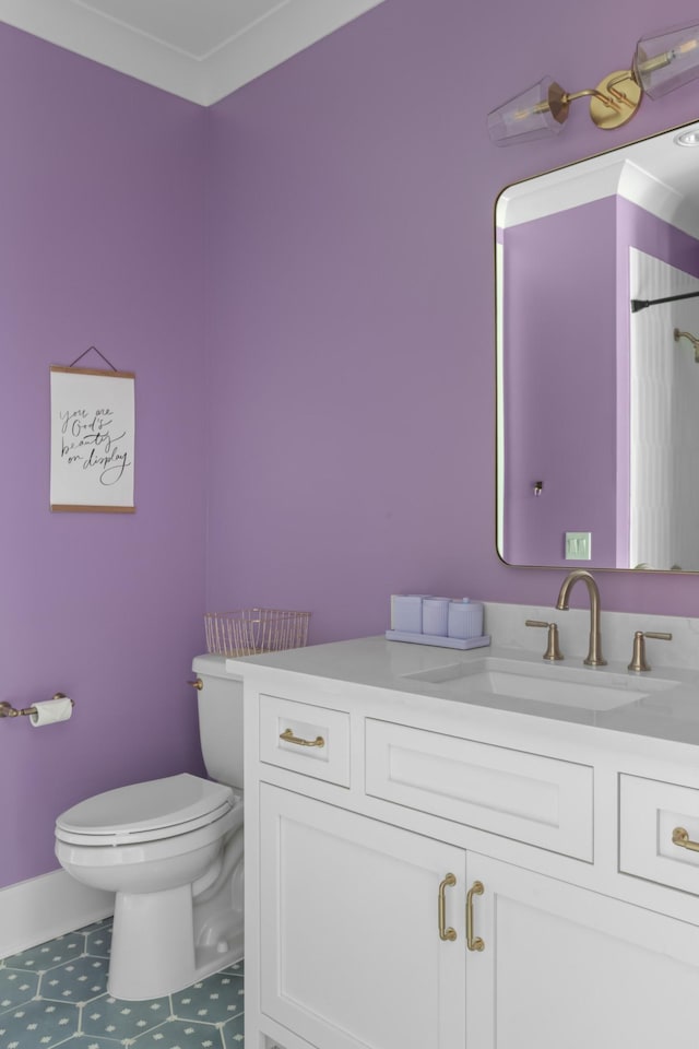 1936 Silver Fox Rd, Thompsons Station, TN 37179 - full bathroom featuring toilet, vanity, tile patterned flooring, curtained shower, and baseboards