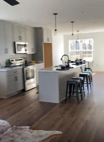 362 Baldwin Ln, Springfield, TN 37172 - kitchen with appliances with stainless steel finishes, dark wood-style flooring, a sink, and a kitchen breakfast bar