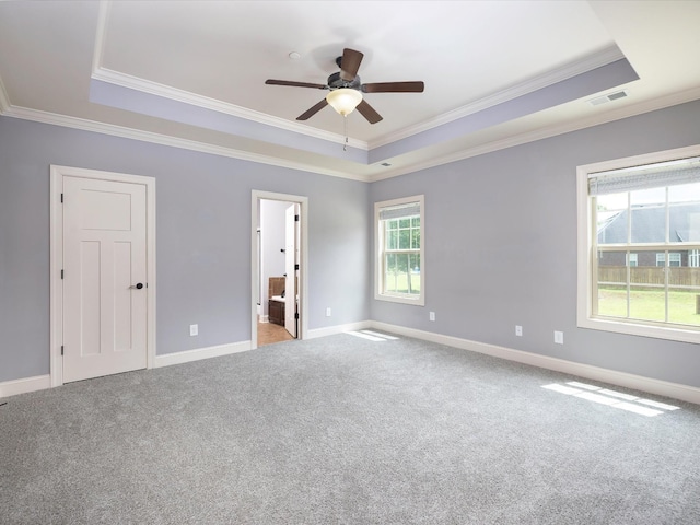 1116 Rivercrest Dr, Murfreesboro, TN 37129 - carpeted spare room with a raised ceiling, ornamental molding, ceiling fan, and baseboards