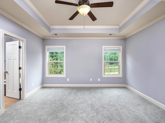 1116 Rivercrest Dr, Murfreesboro, TN 37129 - unfurnished room with a raised ceiling, carpet floors, crown molding, baseboards, and a ceiling fan