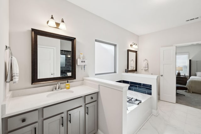 4337 Peacemill Ln, Murfreesboro, TN 37128 - ensuite bathroom featuring vanity, a bath, and marble look tiles