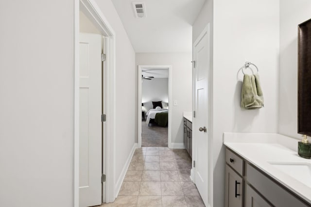 4337 Peacemill Ln, Murfreesboro, TN 37128 - bathroom featuring ensuite bathroom, marble finish flooring, vanity, baseboards, and a ceiling fan