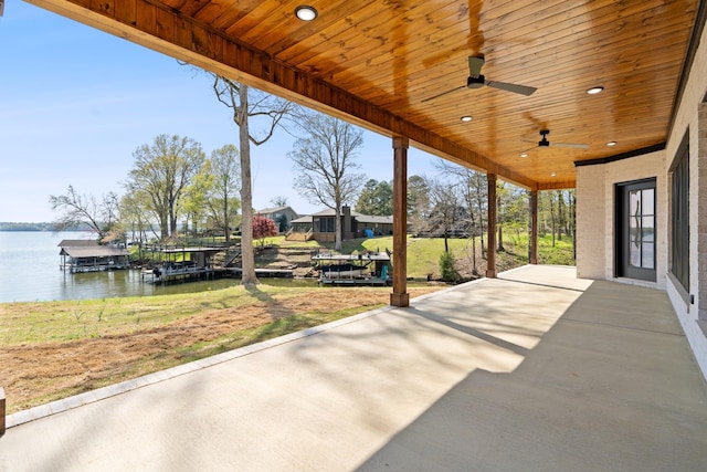 199 Beach Rd N, Killen, AL 35645 - view of patio featuring a water view and ceiling fan