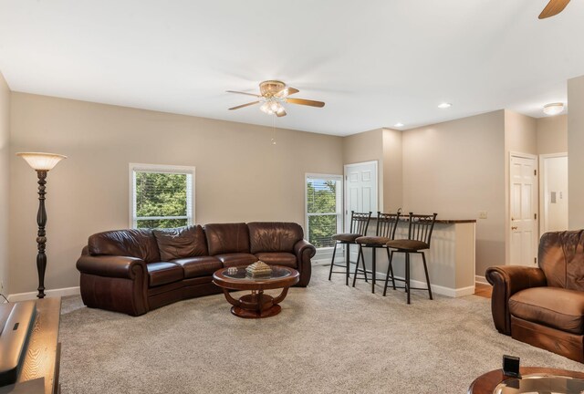3871 Stevens Ln, Nashville, TN 37218 - carpeted living room with a ceiling fan, baseboards, and recessed lighting