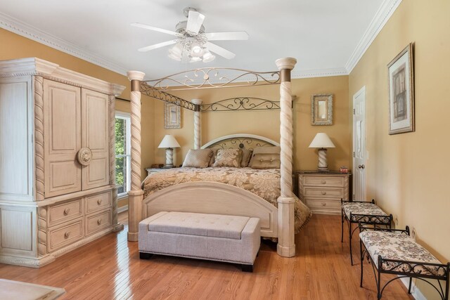 3871 Stevens Ln, Nashville, TN 37218 - bedroom featuring light wood finished floors, crown molding, and a ceiling fan