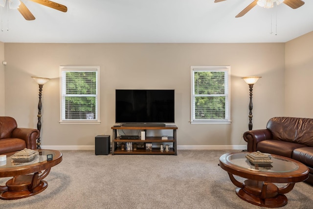 3871 Stevens Ln, Nashville, TN 37218 - carpeted living room featuring ceiling fan, healthy amount of natural light, and baseboards