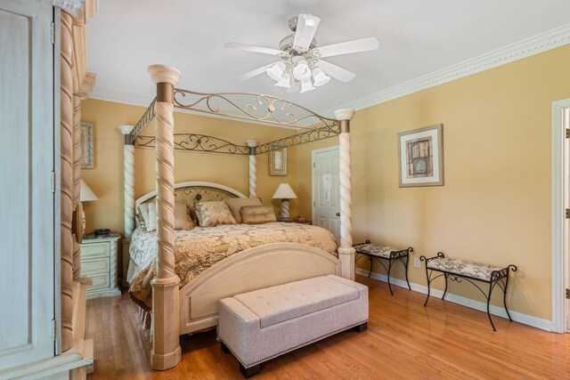 3871 Stevens Ln, Nashville, TN 37218 - bedroom with ornamental molding, light wood-type flooring, baseboards, and ceiling fan
