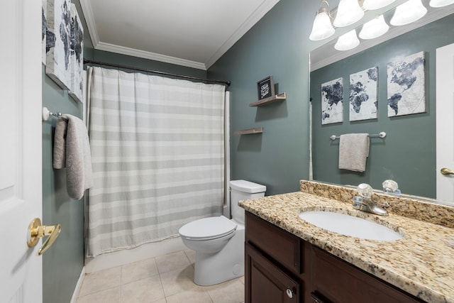 102 Mckinley Dr, Columbia, TN 38401 - full bathroom featuring vanity, toilet, tile patterned flooring, crown molding, and a shower with shower curtain