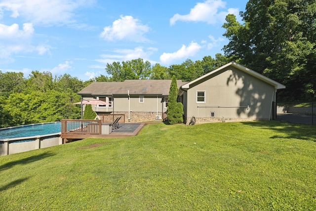 519 Glen Echo Dr, Old Hickory, TN 37138 - rear view of house with a lawn, a wooden deck, an outdoor pool, and crawl space