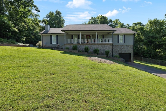 519 Glen Echo Dr, Old Hickory, TN 37138 - single story home featuring asphalt driveway, covered porch, an attached garage, a chimney, and stone siding
