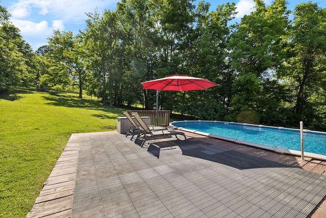 519 Glen Echo Dr, Old Hickory, TN 37138 - outdoor pool featuring a lawn, a patio, and view of scattered trees