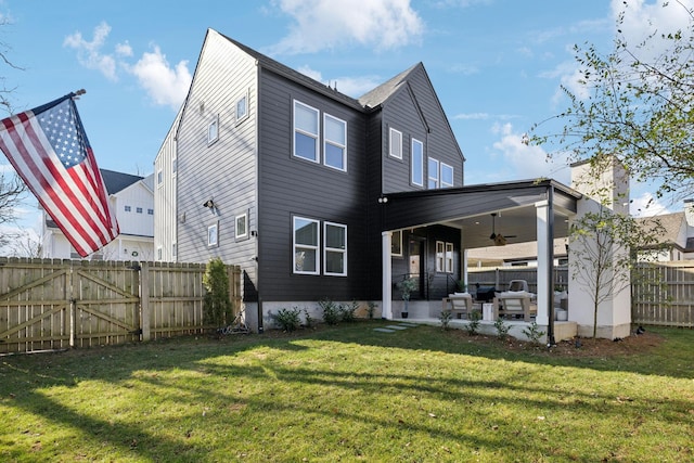 1609 Marsden Ave, Nashville, TN 37216 - rear view of house featuring a ceiling fan, a patio, and a gate
