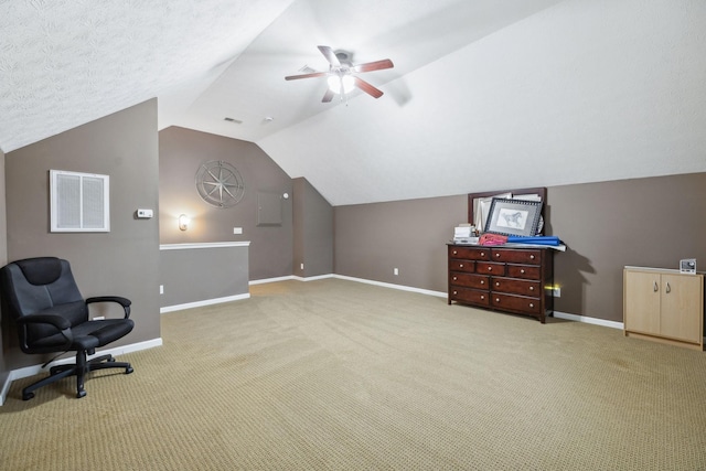 3323 Troy Rd, Lebanon, TN 37087 - home office with light colored carpet, vaulted ceiling, baseboards, and ceiling fan