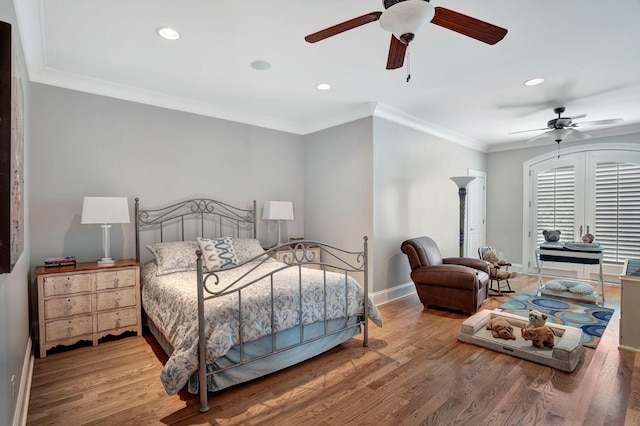 1161 Chloe Dr, Gallatin, TN 37066 - bedroom featuring ornamental molding, wood finished floors, baseboards, recessed lighting, and a ceiling fan
