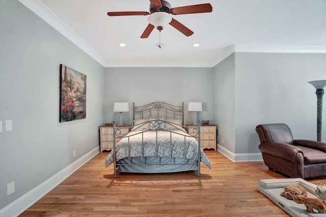 1161 Chloe Dr, Gallatin, TN 37066 - bedroom featuring baseboards, ornamental molding, light wood-type flooring, recessed lighting, and a ceiling fan