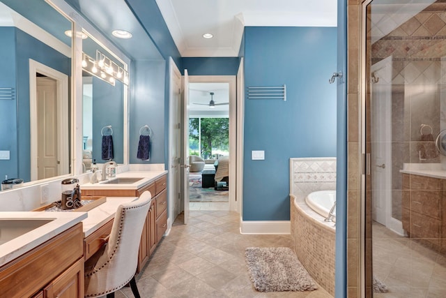 1161 Chloe Dr, Gallatin, TN 37066 - ensuite bathroom with vanity, a garden tub, a stall shower, tile patterned floors, and recessed lighting