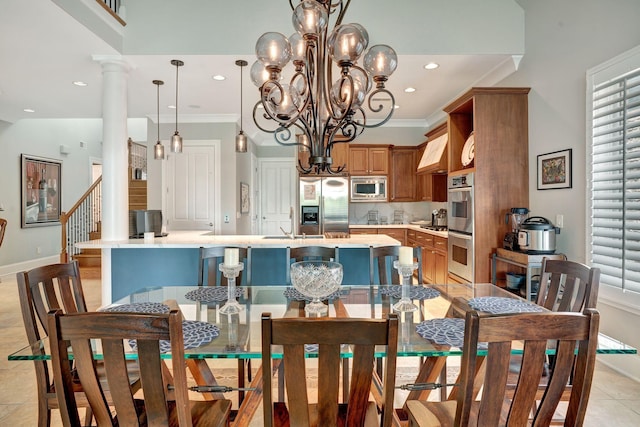 1161 Chloe Dr, Gallatin, TN 37066 - dining area featuring light tile patterned flooring, baseboards, recessed lighting, a chandelier, and plenty of natural light