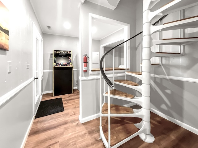 695 Bayshore Dr, Cadiz, KY 42211 - foyer entrance featuring wood finished floors, stairs, baseboards, and recessed lighting