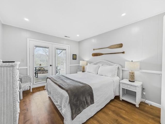 695 Bayshore Dr, Cadiz, KY 42211 - bedroom featuring french doors, access to exterior, wood finished floors, and recessed lighting