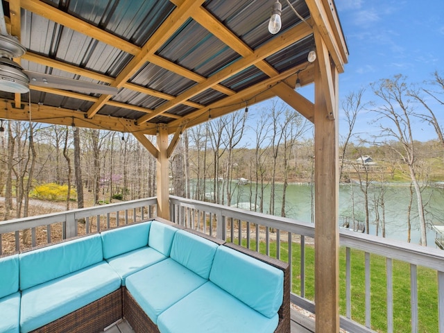 695 Bayshore Dr, Cadiz, KY 42211 - deck featuring a water view, an outdoor hangout area, and a yard