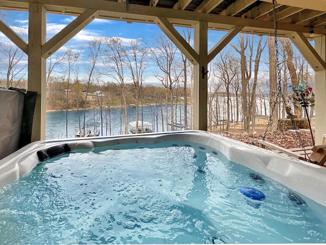 695 Bayshore Dr, Cadiz, KY 42211 - view of pool featuring a water view, a hot tub, and view of scattered trees