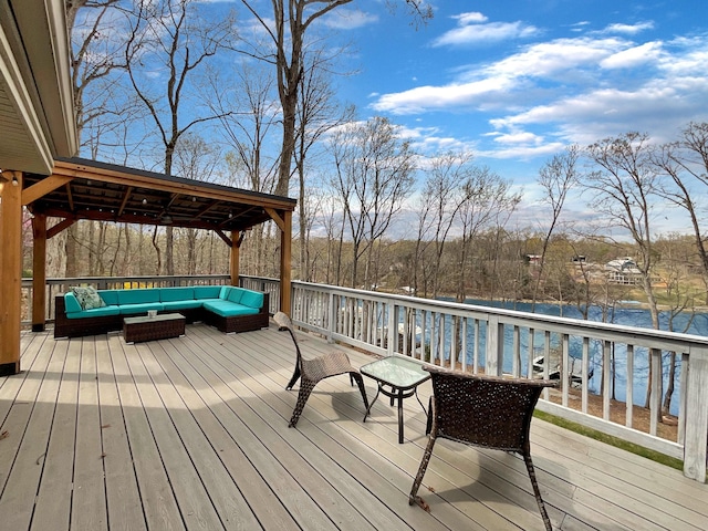 695 Bayshore Dr, Cadiz, KY 42211 - wooden terrace featuring an outdoor living space and a water view
