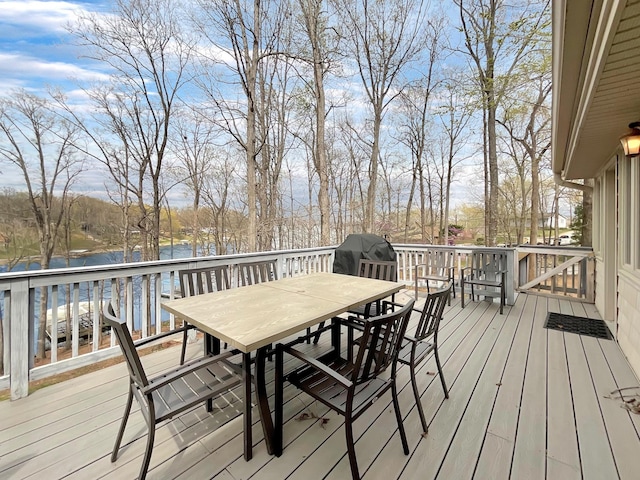 695 Bayshore Dr, Cadiz, KY 42211 - deck featuring outdoor dining space, a water view, and a grill